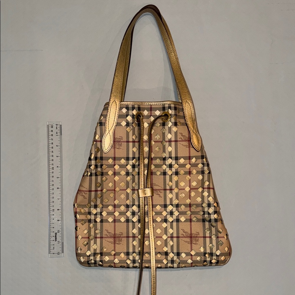 Burberry Tan and Brown Plaid Tote Bag